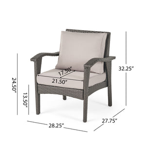 English Elm Christopher Knight Home® - HONOLULU Woven Rattan Club Chair Set — Durable PE Rattan & Iron Frame, Waterproof Fabric, Cozy Seating Grey+Silver 52918.00GRYMP2