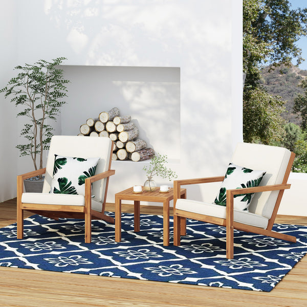 English Elm Christopher Knight Home® - LEAH Acacia 3-Piece Outdoor Chat Set with Water-Resistant Cushions and Slat Paneled Tabletop Teak 40 L x 25.75 W x 18.75 H 60915.00TEACRM