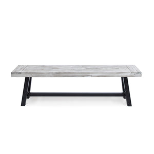 English Elm Dark Acacia Slatted Dining Bench Handcrafted with Iron Frame for Farmhouse Spaces Grey+Black 54562.00SGRY