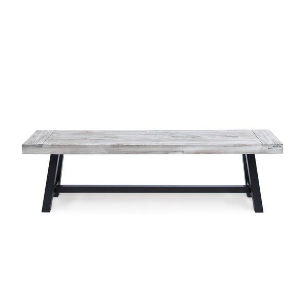 English Elm Dark Acacia Slatted Dining Bench Handcrafted with Iron Frame for Farmhouse Spaces Grey+Black 54562.00SGRY