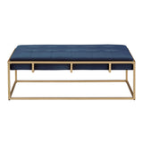 Homelegance By Top-Line Piper Gold Finish Velvet Button Tufted Rectangular Ottoman Blue Velvet