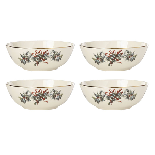 Lenox Winter Greetings Place Setting Bowls, Set of 4 Red & Green, IVORY PORCELAIN 897094