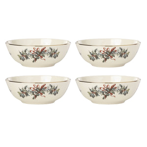 Lenox Winter Greetings Place Setting Bowls, Set of 4 Red & Green, IVORY PORCELAIN 897094