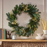 Christopher Knight Home® - Noble House - Geddes 30" Eucalyptus and Pine Artificial Silk Wreath with Baby'S Breath, Green and White