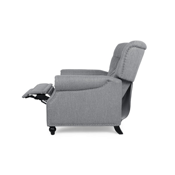 English Elm Christopher Knight Home® - Button Button Tufted Heavy Duty Manual Push-Back Recliner Chair with Nailhead Accents and Comfort Backrest Grey 71976.00GRY