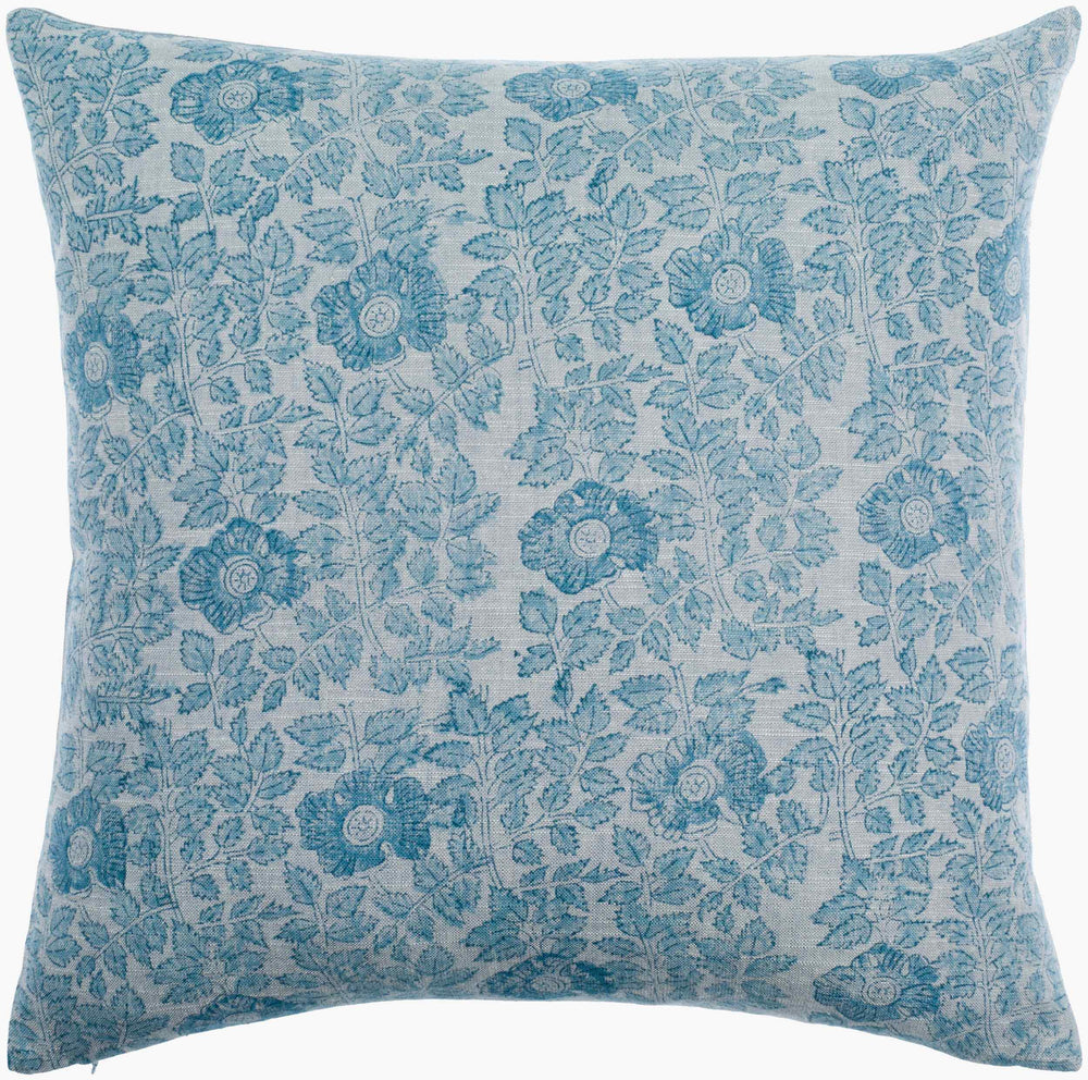 Surya Chateau De Chic 18" Accent Pillow - Luxurious Linen-cotton Blend With Elegant Embroidery Design Powder Blue Linen,Cotton,Linen,Cotton Cud001-2020d