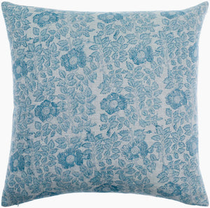 Surya Chateau De Chic 18" Accent Pillow - Luxurious Linen-cotton Blend With Elegant Embroidery Design Powder Blue Linen,Cotton,Linen,Cotton Cud001-2020d