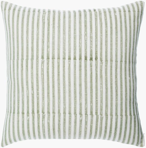 Surya Chateau De Chic 18" Accent Pillow - Luxurious Linen-cotton Blend With Elegant Embroidery Design Sage Green Linen,Cotton,Linen,Cotton Cud005-2222