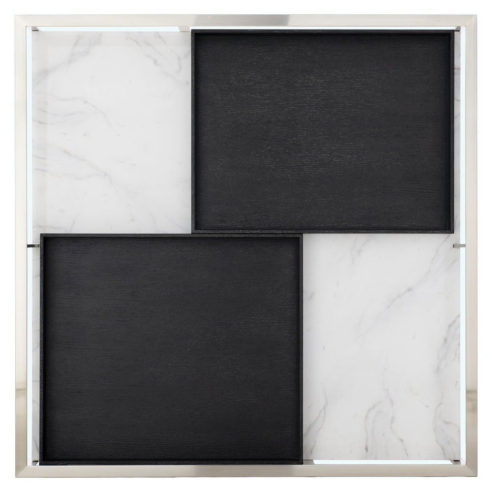 Bernhardt Bernhardt Sculptural Lafayette Cocktail Table With Floating Glass Top, Faux Marble Shelf & Trays 408011