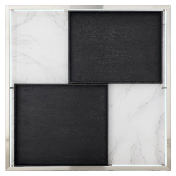 Bernhardt Bernhardt Sculptural Lafayette Cocktail Table With Floating Glass Top, Faux Marble Shelf & Trays 408011