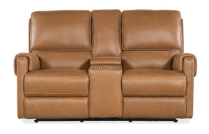 Hooker Furniture Somers Power Reclining Console Loveseat With Zero-Gravity Recline, Usb, Cupholders, Leather_Too Light Brown SS718-PHZC2-080