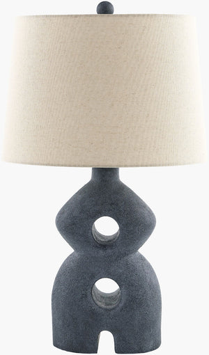Livabliss Cueli Textured Resin Table Lamp with Linen Shade for Rustic Industrial Interiors CUE-001