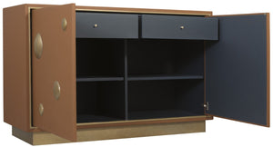 Hooker Furniture Melange Luxe Leather Hall Chest With Gold Circle Accents, Soft-Close Doors, Adjustable Shelves 628-85722-85