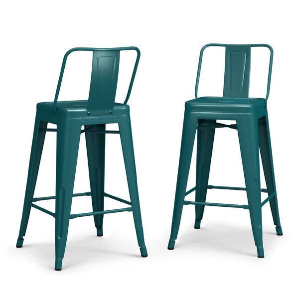 English Elm Rayne 24" Teal Blue Metal Counter Height Stools Set Of 4 - Stylish, Durable & Ergonomic Design B136P159489-GIGA