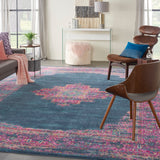 Nourison Passion PSN03 Machine Made Power-loomed Ornamental Border Indoor Only Bohemian Vintage Rug Blue, Blue 100% Polypropylene 99446815071