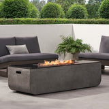 Christopher Knight Home® - Noble House - Adio Outdoor 50,000 Btu Lightweight Concrete and Ceramic Rectangular Fire Pit (No Tank Holder), Light Gray and Black