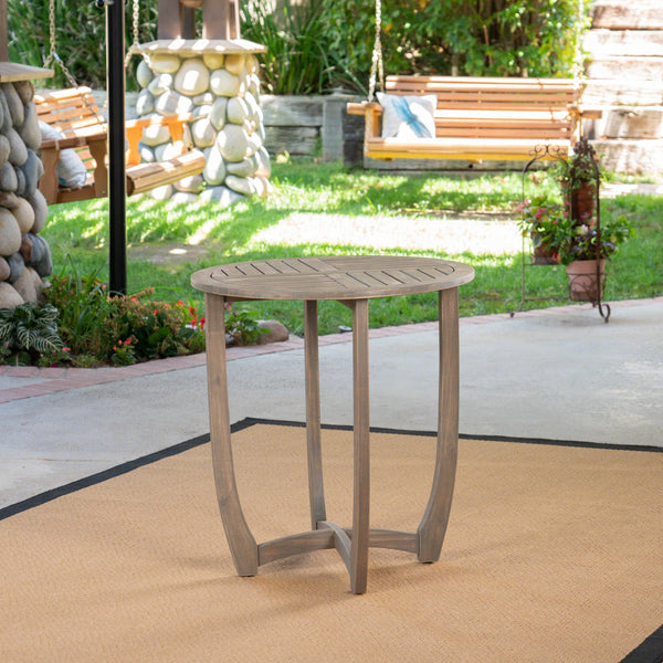 English Elm Hermosa Outdoor Round Acacia Wood Bistro Table Slatted Hardwood Patio Accent 57522.00GRY