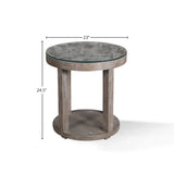 Parker House Crossings Serengeti Round Glass Top End Table Sandblasted Fossil Grey Solid Mango SER#12