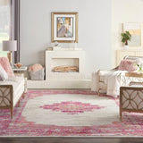 Nourison Passion PSN03 Machine Made Power-loomed Ornamental Border Indoor Only Bohemian Vintage Rug Ivory,Fuchsia, Pink and White 100% Polypropylene 99446815170