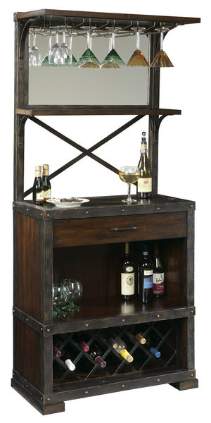 Hekman Furniture 695138 Rustic Hardwood Wine Cabinet With Metal Rack, Glass Storage, And Elegant Accents - Perfect For Entertaining! Rustic Hardwood Red Mountain Wine Cabinet 695138