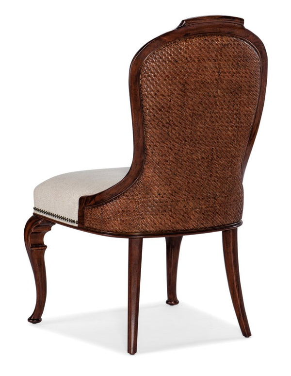 Hooker Furniture Charleston Upholstered Side Chair With Cane Back, Maraschino Cherry Finish, Chateau Linen Seat 6750-75610-85