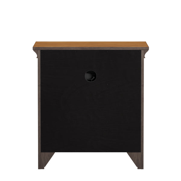 Homelegance By Top-Line Macie 1-Drawer Wood Cupboard Nightstand with Charging Station Oak Wood