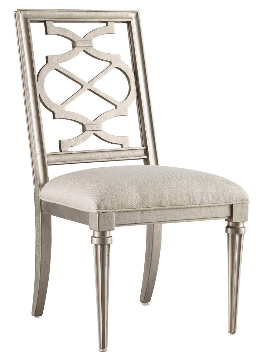 A.R.T. Furniture Set Of 2 - Morrissey Blake Side Chair In Bezel Finish - Elegant Transitional Design With Lattice Back & Upholstery - Set Of 2 Silver, Silver Parawood Solids,Primavera Veneers,Foam,Fabric 218202-2727