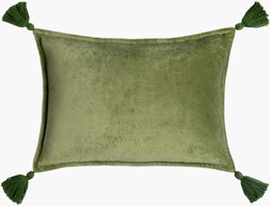Surya Cotton Velvet Lumbar Pillow 13"L X 19"W – Plush, Minimalist Elegance For Stylish Home Décor Grass Green Cotton,Cotton Cv046-1319