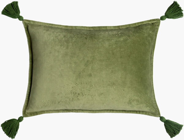 Surya Cotton Velvet Lumbar Pillow 13"L X 19"W – Plush, Minimalist Elegance For Stylish Home Décor Grass Green Cotton,Cotton Cv046-1319