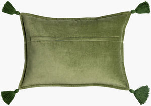 Surya Cotton Velvet Lumbar Pillow 13"L X 19"W – Plush, Minimalist Elegance For Stylish Home Décor Grass Green Cotton,Cotton Cv046-1319
