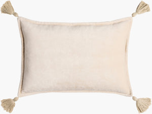 Surya Cotton Velvet Lumbar Pillow 13"L X 19"W – Plush, Minimalist Elegance For Stylish Home Décor Light Beige Cotton,Cotton Cv049-1319p