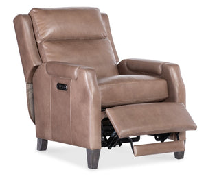 Hooker Furniture Nelson Power Recliner With Power Headrest, Usb Charging, Semi-Aniline Leather, Tapered Wood Legs Brown RC818-PH-076