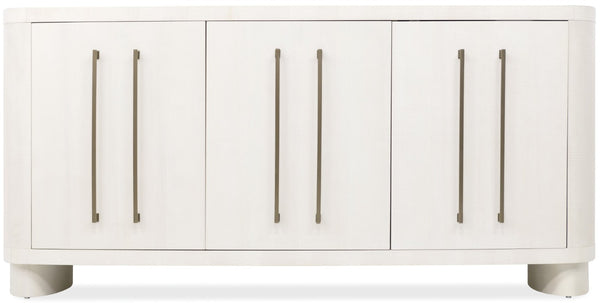 Hooker Furniture Melange Bow-Front Credenza In Crisp White Figured Maple Veneer — 72" Storage Console W/ Soft-Close Doors 628-75010-05