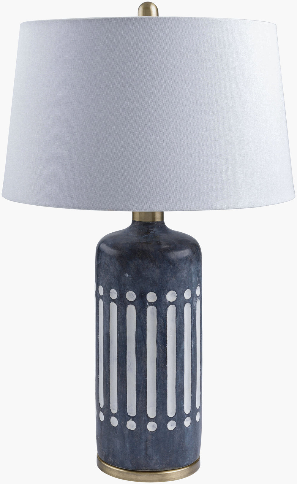 Surya Covea Accent Table Lamp - 26" Industrial Design With Elegant Linen Shade For Modern Home Decor Body, Gray,Base, Metallic ,Brass,Shade, White,Finial, Metallic ,Brass,Harp, Metallic ,Gold,Cord, Translucent Cement,Iron,Linen,Polyester,Iron Cva-001