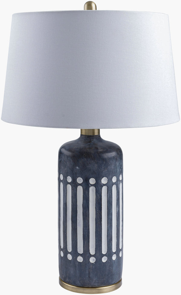 Surya Covea Accent Table Lamp - 26" Industrial Design With Elegant Linen Shade For Modern Home Decor Body, Gray,Base, Metallic ,Brass,Shade, White,Finial, Metallic ,Brass,Harp, Metallic ,Gold,Cord, Translucent Cement,Iron,Linen,Polyester,Iron Cva-001