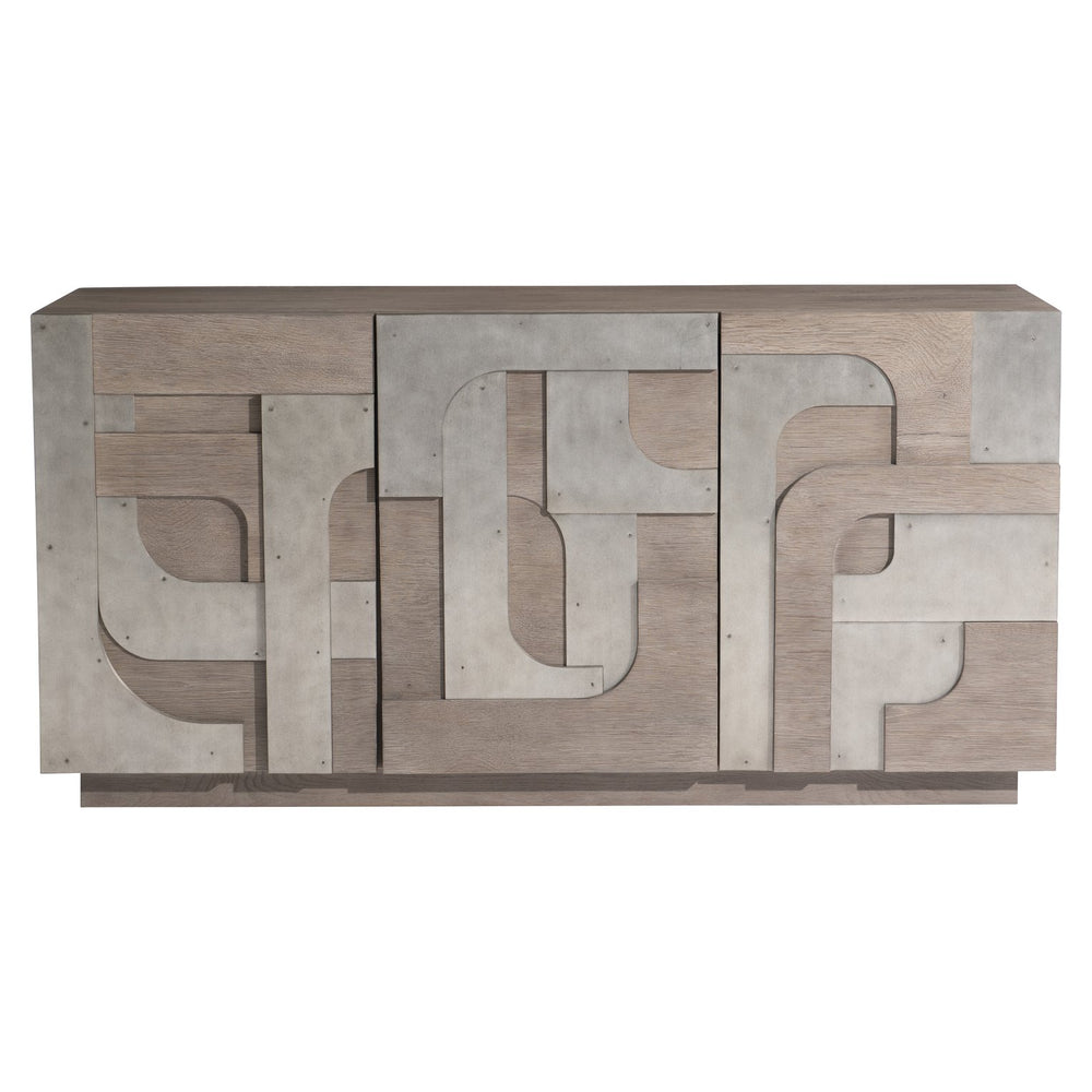 Bernhardt Bernhardt Azlin Buffet With Geometric Aluminum Overlays, Chai Oak & Steel Dust Accents, Push-Open Storage 328132