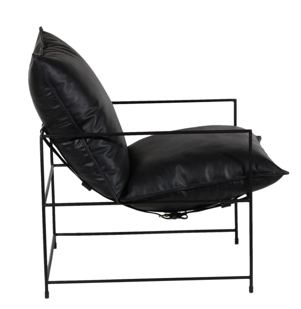 Porter Designs Porter Hagen Black Iron Frame Accent Chair - Stylish Industrial Chic Design With Top Grain Leather Black Metal 02-108-06-8463