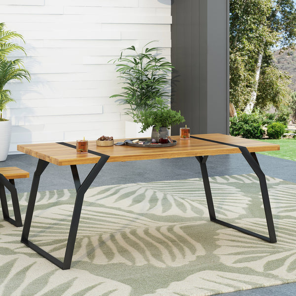 English Elm Christopher Knight Home® - ZORA Acacia Wood Dining Table with Iron Frame, Industrial Teak Finish, 70.75" Long Patio Centerpiece 72265.00BLK