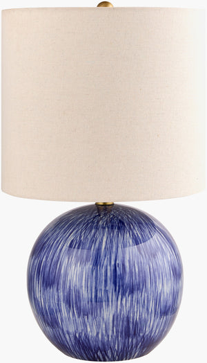 Surya Civago 20" Accent Table Lamp - Elegant Ceramic Base & Linen Shade For Cozy Ambient Lighting Body, Dark Blue,Shade, White,Finial, Metallic ,Brass,Harp, Metallic ,Brass,Cord, Translucent Ceramic,Linen,Polyester,Iron Cvg-001