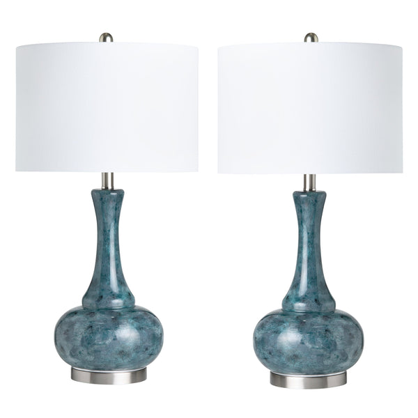 Crestview Collection Transitional Table Lamp - Elegant Genie Bottle Design In Teal & Gray With White Linen Shade   Cvabs2289