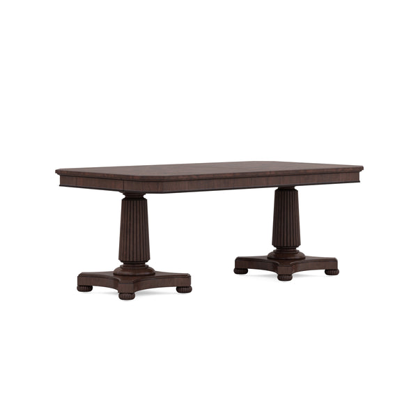 A.R.T. Furniture Revival Elegant Dual Pedestal Dining Table With Storage, Extendable Design & Stunning Mahogany Finish Brown Rubberwood Solids,Quarter Mahogany Veneer,Resin 328221-1730