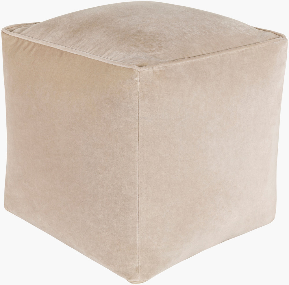 Surya Cotton Velvet Pouf Cvpf-016 - Stylish 14"H X 20"W X 20"D Decorative Seating For Modern Decor Beige Cotton,Cotton,Polybeads Cvpf017-161616