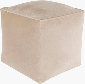 Surya Cotton Velvet Pouf Cvpf-016 - Stylish 14"H X 20"W X 20"D Decorative Seating For Modern Decor Beige Cotton,Cotton,Polybeads Cvpf017-161616