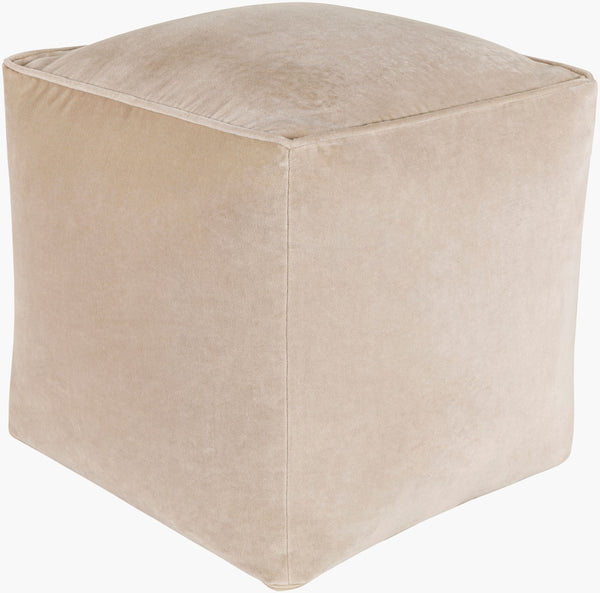 Surya Cotton Velvet Pouf Cvpf-016 - Stylish 14"H X 20"W X 20"D Decorative Seating For Modern Decor Beige Cotton,Cotton,Polybeads Cvpf017-161616