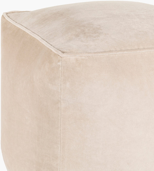 Surya Cotton Velvet Pouf Cvpf-016 - Stylish 14"H X 20"W X 20"D Decorative Seating For Modern Decor Beige Cotton,Cotton,Polybeads Cvpf017-161616