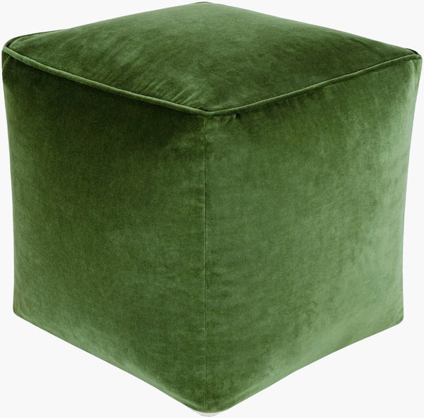 Surya Cotton Velvet Pouf Cvpf-016 - Stylish 14"H X 20"W X 20"D Decorative Seating For Modern Decor Forest Green Cotton,Cotton,Polybeads Cvpf018-161616