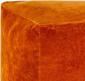 Surya Cotton Velvet Pouf Cvpf-016 - Stylish 14"H X 20"W X 20"D Decorative Seating For Modern Decor Burnt Sienna Cotton,Cotton,Polybeads Cvpf020-161616