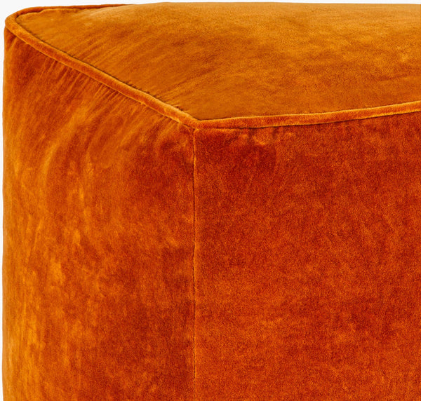 Surya Cotton Velvet Pouf Cvpf-016 - Stylish 14"H X 20"W X 20"D Decorative Seating For Modern Decor Burnt Sienna Cotton,Cotton,Polybeads Cvpf020-161616