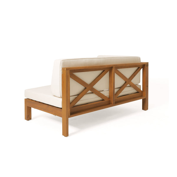 English Elm Brava Acacia Hardwood Outdoor Sectional Set with Cross-back Design and Weather-resistant Frame 57967-8BEI-64489BGE-64496.00