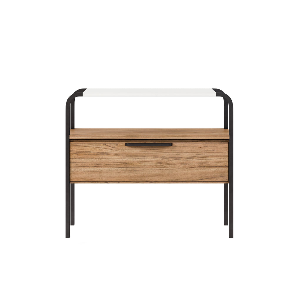 A.R.T. Furniture Portico Contemporary Nightstand With Open Shelf, Dovetail Drawer, Sienna & White Plaster Finish Brown, White Parawood Solids,Mindi Veneers,Steel 323141-3351